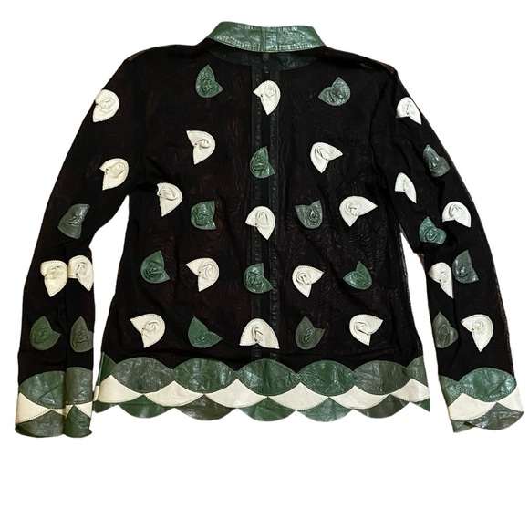 Unique Leather Studio Black Mesh With Leather Flowers Jacket - Picture 3 of 14